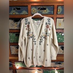 Alfred Dunner Cream Floral Cardigan